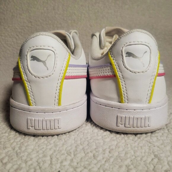 PUMA Vikky v2 White Synthetic Leather w/ Color Striping Sneakers - Size 6.5 - 7 - Picture 3 of 9